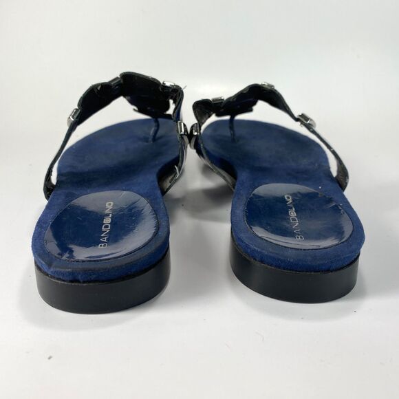 Bandolino Dark Blue Slip-On Flat Sandals 6M Silver Metal Detail Peasant Boho - Picture 7 of 9